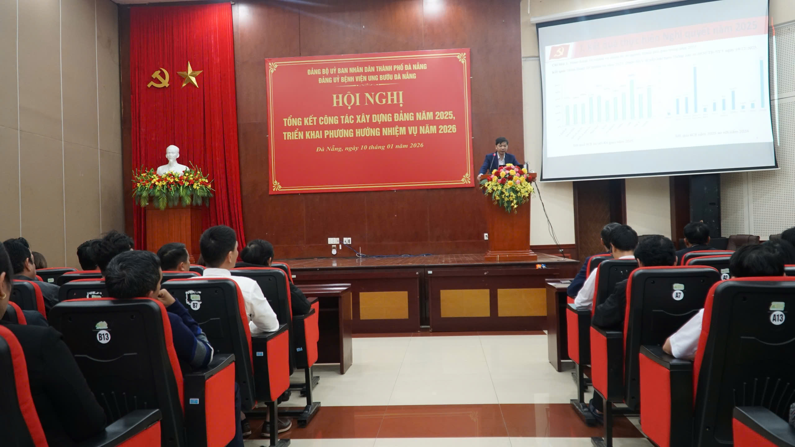 Đồng chí Phan Vĩnh Sinh – Phó Bí thư Đảng ủy Bệnh viện báo cáo công tác xây dựng Đảng